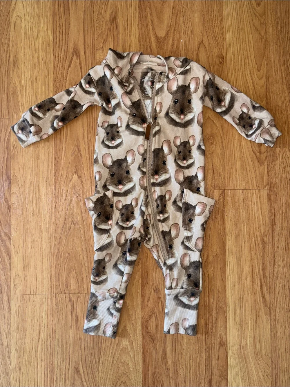Metsola Beige Brown Mouse Print Kids Onesie Hoodie